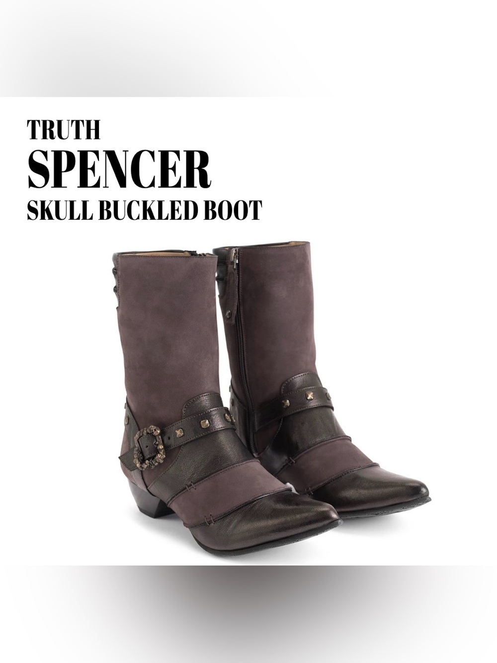 Fluevog LIKE NEW Truth Spencer chocolate brown skull buckle mid-calf boot - 7